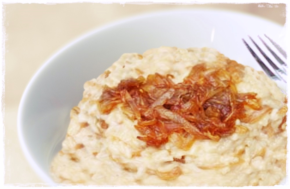 risotto topped with caramelised onions